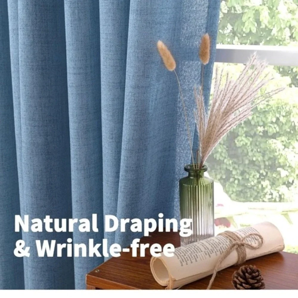YoungsTek‎ Linen Blue Grommet Curtain Panels 2 - 52 x 72